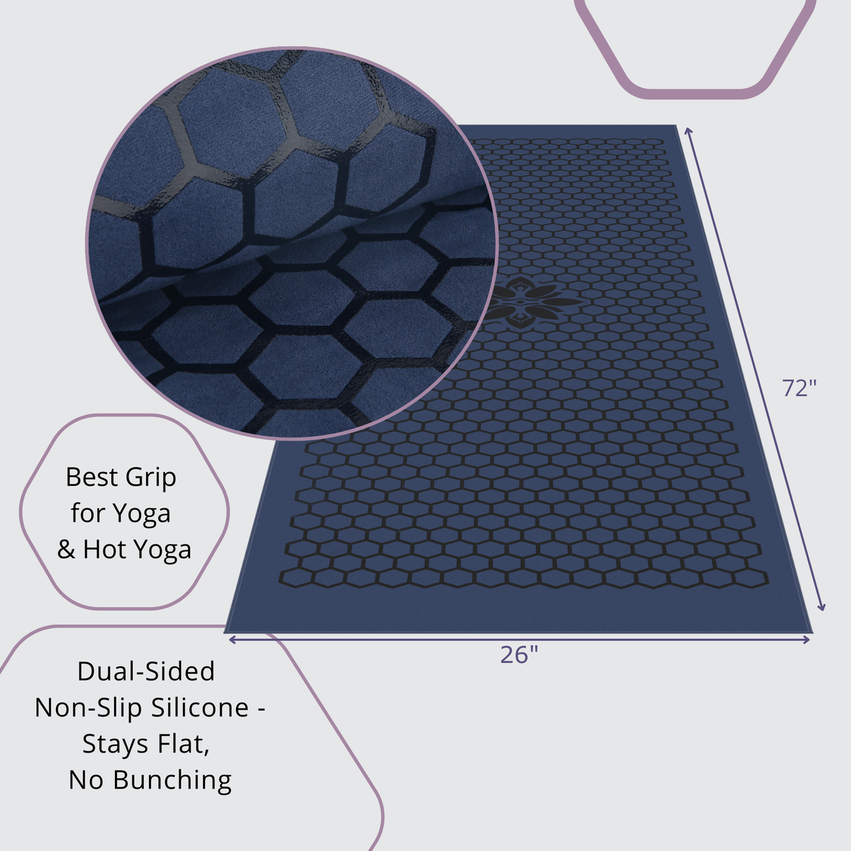 Clever Hot Yoga towel Anti-Slip with Unique Silicon web bottom l Increases traction l Extreme slipping reduction l Ultra absorbent l Quick Drying