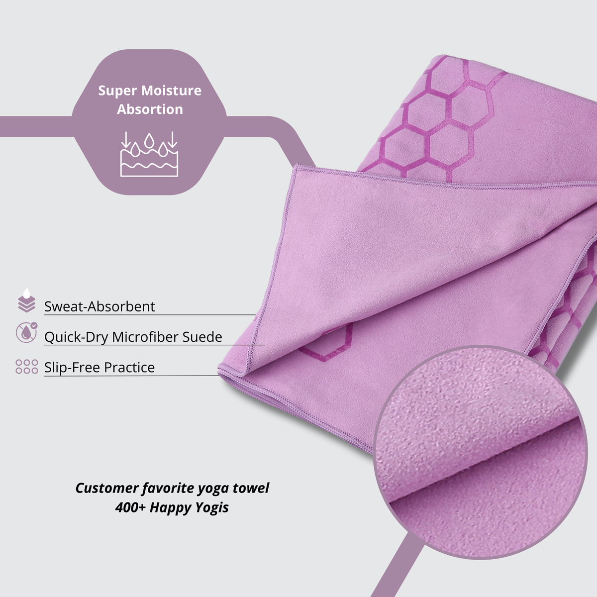 Clever Hot Yoga towel Anti-Slip with Unique Silicon web bottom l Increases traction l Extreme slipping reduction l Ultra absorbent l Quick Drying