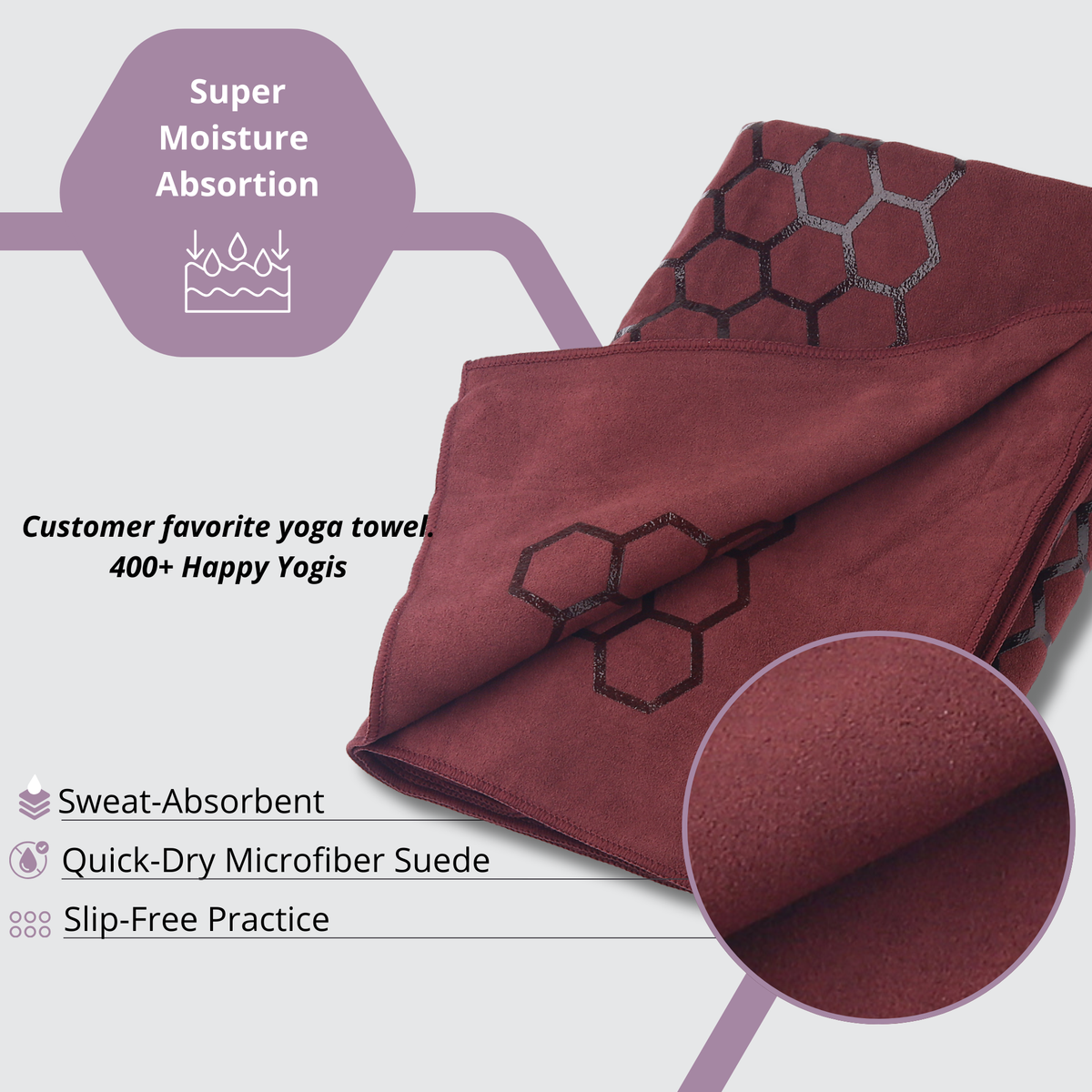Clever Hot Yoga towel Anti-Slip with Unique Silicon web bottom l Increases traction l Extreme slipping reduction l Ultra absorbent l Quick Drying