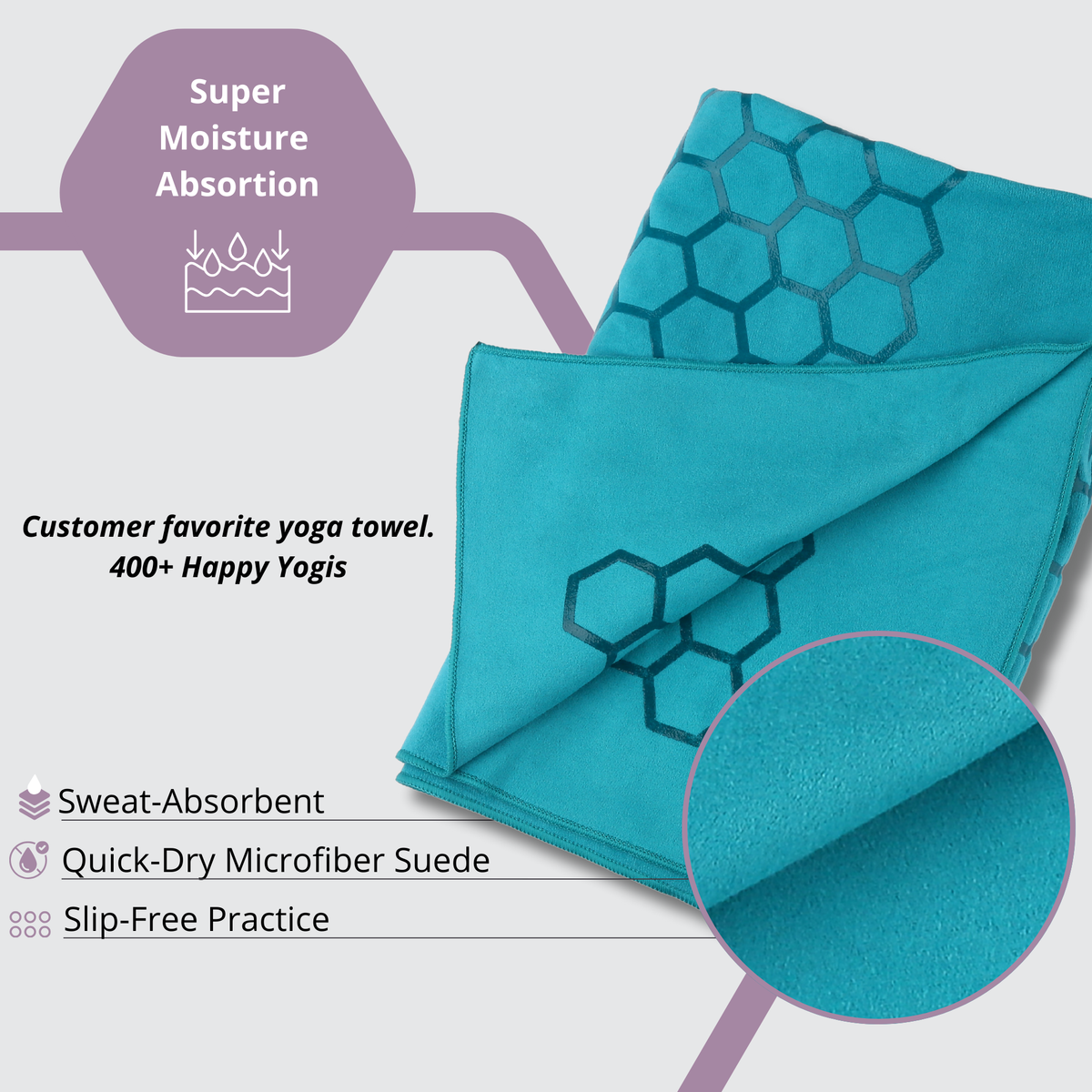 Clever Hot Yoga towel Anti-Slip with Unique Silicon web bottom l Increases traction l Extreme slipping reduction l Ultra absorbent l Quick Drying